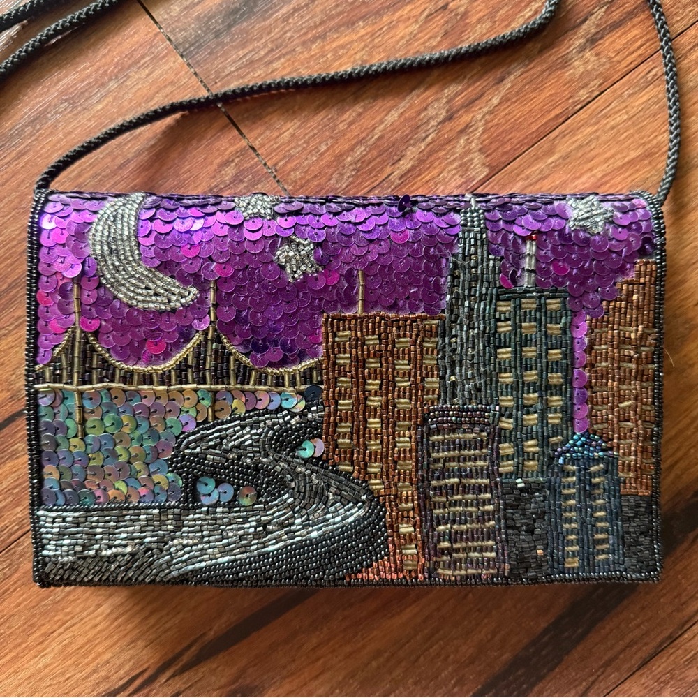 Sequin Cityscape Evening Bag